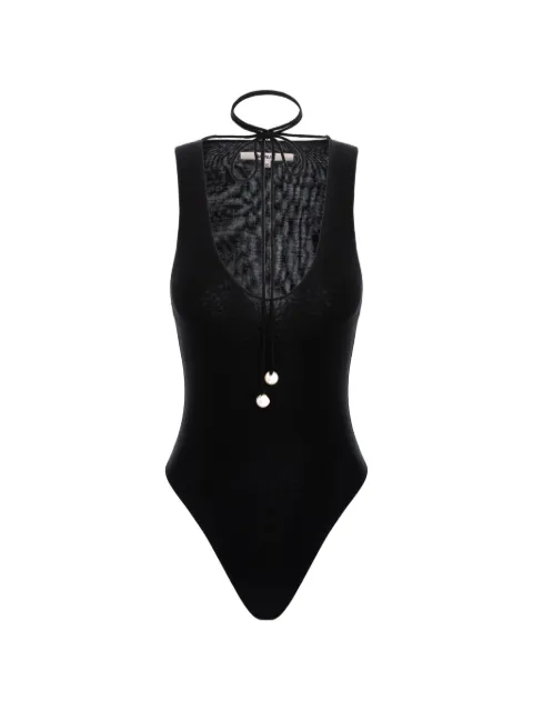 MANURÍ tie-detail bodysuit Black MRSS26VIWL9BD34