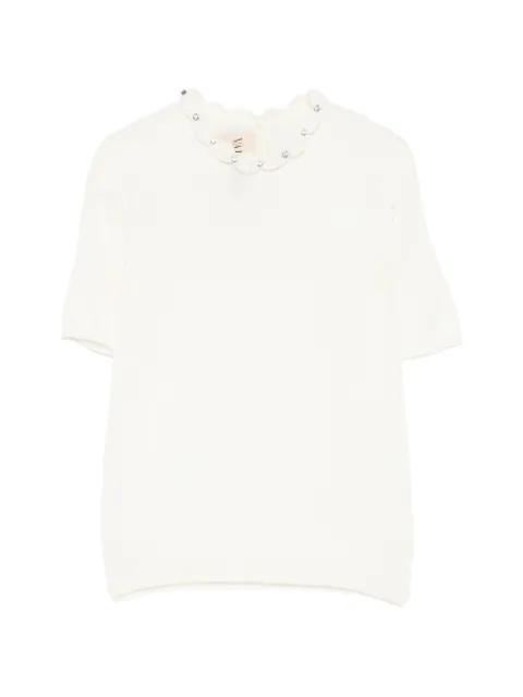 Valentino Garavani embellished scalloped virgin wool blouse White BKC66B9ED