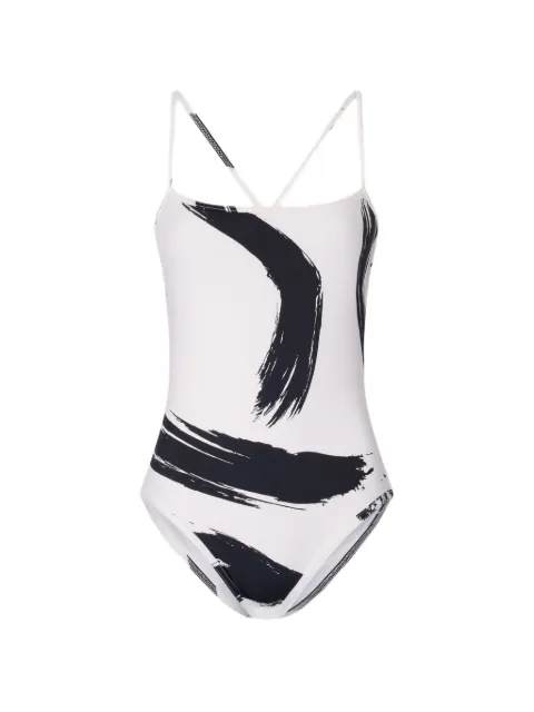LouLou de Saison criss-crossing straps printed swimsuit White BIANCA