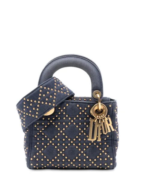 Christian Dior Pre-Owned 2017 Mini Denim Cannage Studded Supple Lady Dior satchel Blue GATI2CSGC9X0XQAB