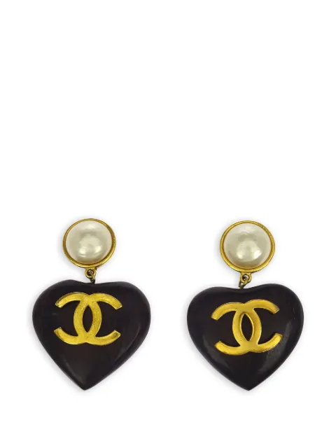CHANEL Pre-Owned 1990-2000 CC heart earrings Gold 125116