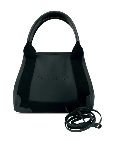 Balenciaga Pre-Owned 2010-2025 Calfskin Perforated Navy Cabas Tote XS satchel Black F97DG2G8MO40626K