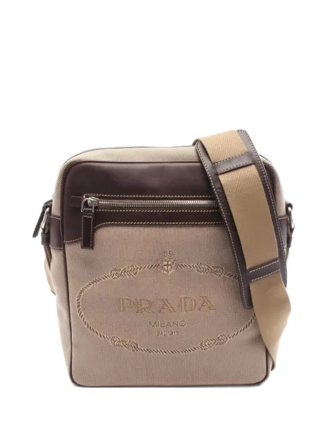 Prada Pre-Owned 2010s logo jacquard shoulder bag Neutrals 1043475