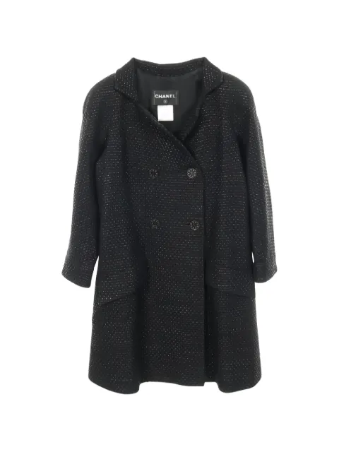 CHANEL Pre-Owned 1986-1988 button tweed coat Black 1039410