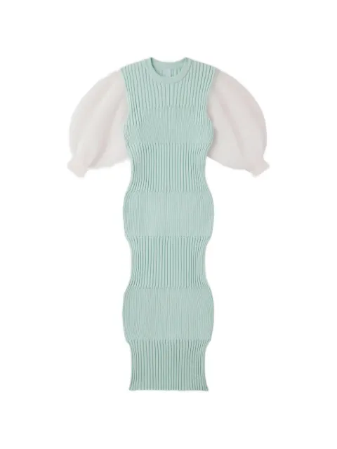CFCL ribbed puff-sleeve midi dress Green CF011KH100GP00