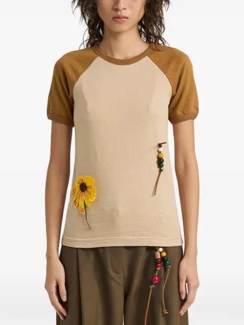 Song For The Mute flower-appliqué T-shirt Neutrals 252WTS029F