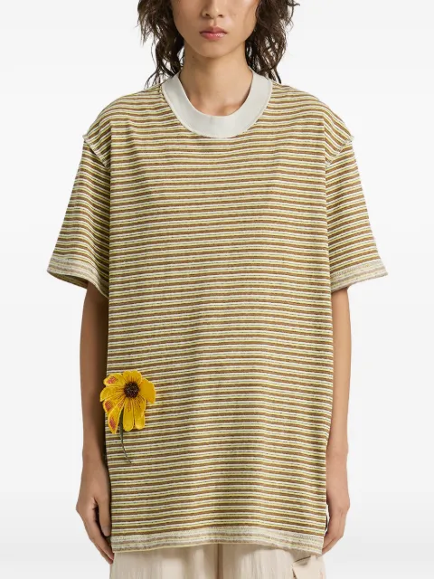 Song For The Mute striped-pattern flower T-shirt Brown 252WTS028F
