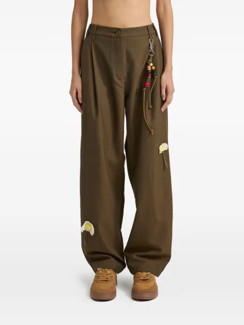 Song For The Mute flower-appliqué pleated trousers Green 252WPT049F