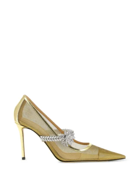 MACH & MACH flower-detail pointed pumps Gold R26S090695NETMEK