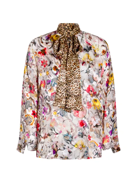 Roberto Cavalli pussy-bow floral-print blouse Neutrals WQT712HER29