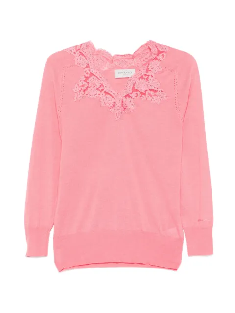 ERMANNO FIRENZE lace-detail V-neck top Pink D48EM005APE50