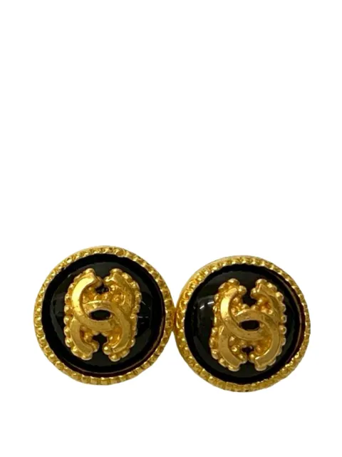 CHANEL Pre-Owned 1996 CC Gold Plated Resin Button Clip on Earrings costume earrings Black JW4OMLMOC0O8N7JB
