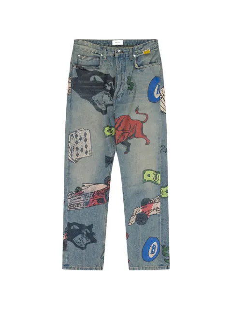 RHUDE printed straight-leg trousers Blue RHDMJNS0042