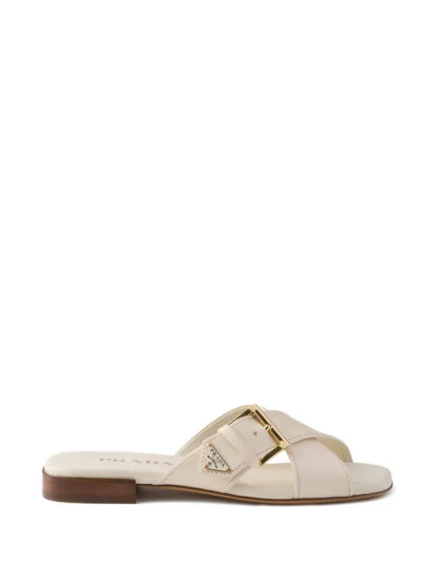 Prada leather crisscross slides with buckle Neutrals 1XX778F010248