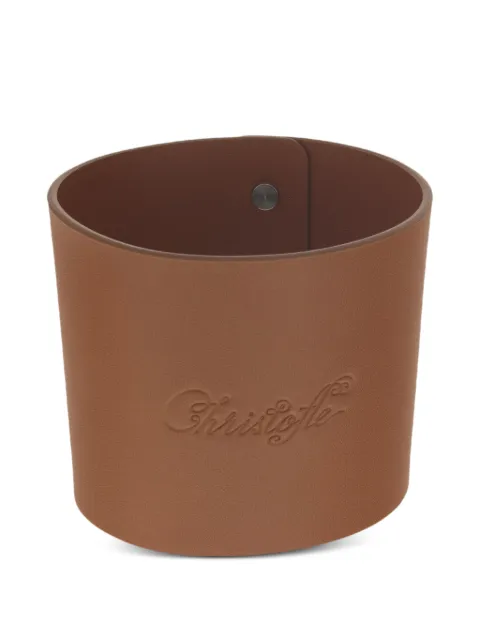 Christofle Objets Miroir logo-embossed leather cup sleeve Brown 3570660554900