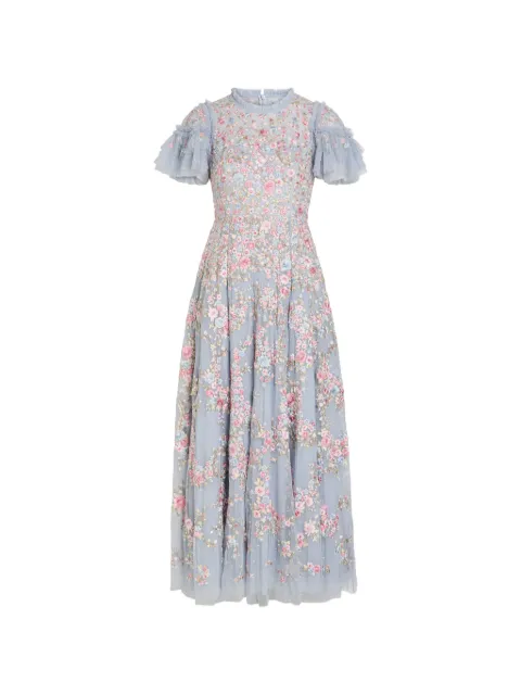 Needle & Thread Lunaria floral-embroidered ruffled tulle gown Blue DGSS23RPS26A