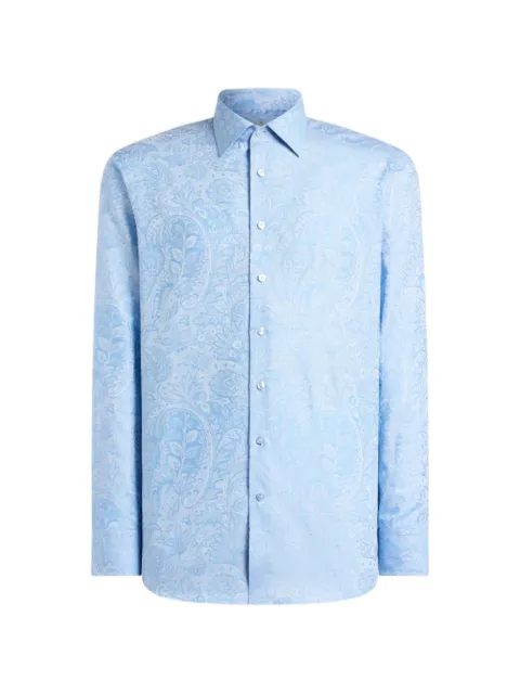 ETRO cotton jacquard shirt with paisley foliage motif Blue MRIB000199TJ5C4