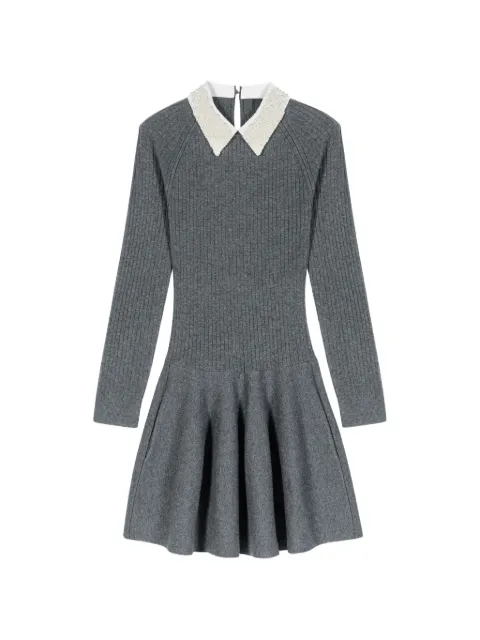 Maje beaded-collar short knit dress Grey MFPRO04526
