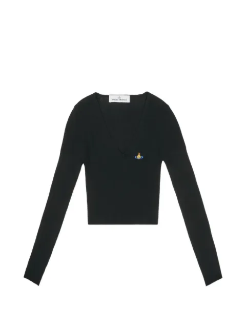 Vivienne Westwood logo-embroidery V-neck sweater Black 1803004WY003F
