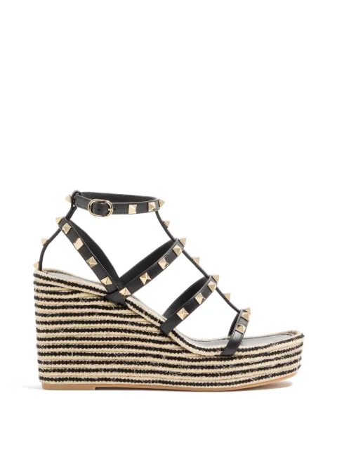 Valentino Garavani Rockstud wedge sandals with calfskin straps 95Mm Black WS0F95LBZ