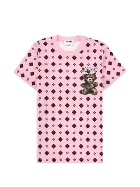 Moschino teddy-motif geometric T-shirt Pink 071605412222
