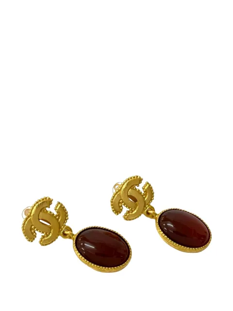CHANEL Pre-Owned 1996 CC Gold Plated Gripoix Oval Drop Clip On Earrings costume earrings Red AS6XCZH7HHVOV9XW