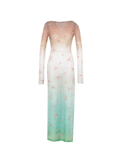 Missoni long cover-up dress in lamé viscose with dégradé spiderweb motif and embroidery Green MS26SQ0TBR014E