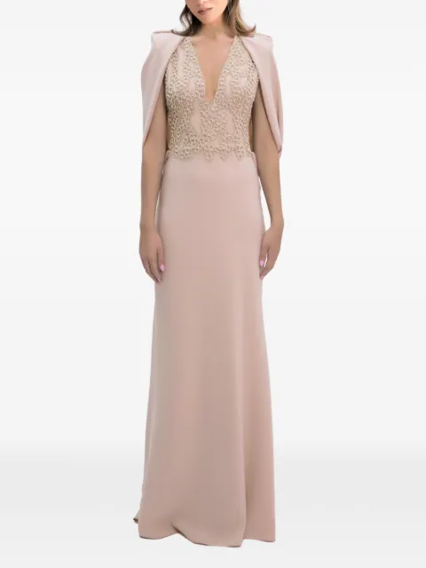 Gemy Maalouf cape-sleeve maxi dress Neutrals GMS247262LD