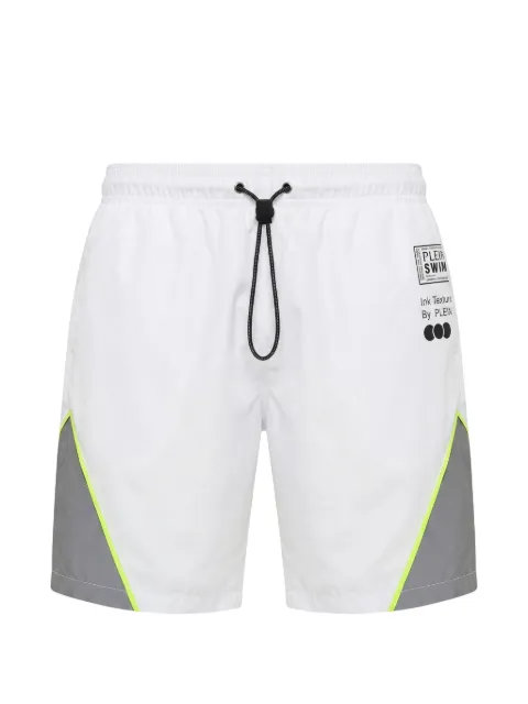 Plein Sport logo-print panelled swim shorts White SAFCMMT0446STE003N