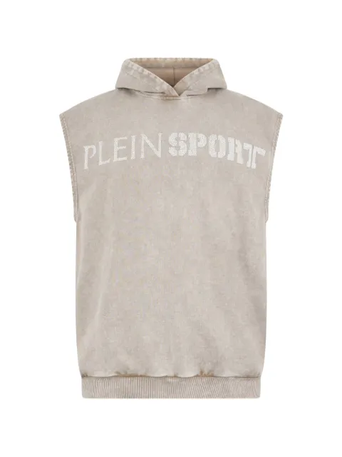 Plein Sport crackle-effect sleeveless hoodie Neutrals PAFCMJC0122STE003N
