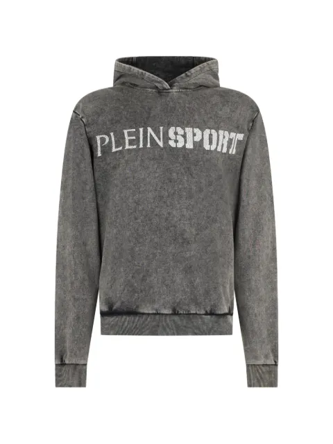 Plein Sport washed-effect crackle-print hoodie Grey PAFCMJB3994STE003N