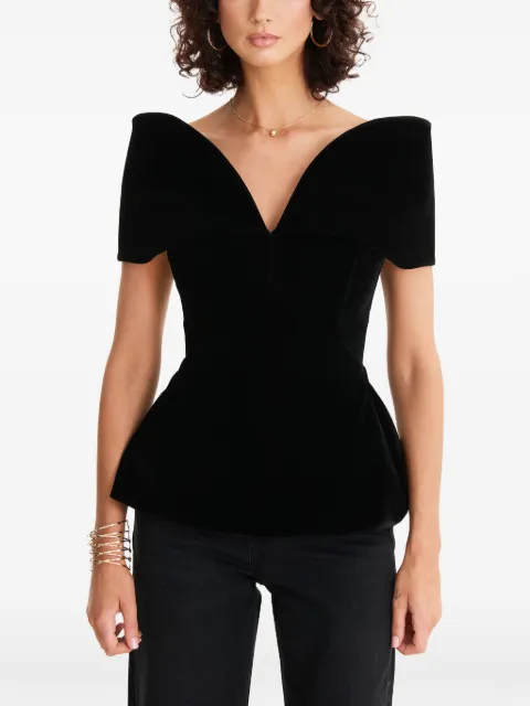 MOOS STUDIO V-neck peplum top Black MOOS127