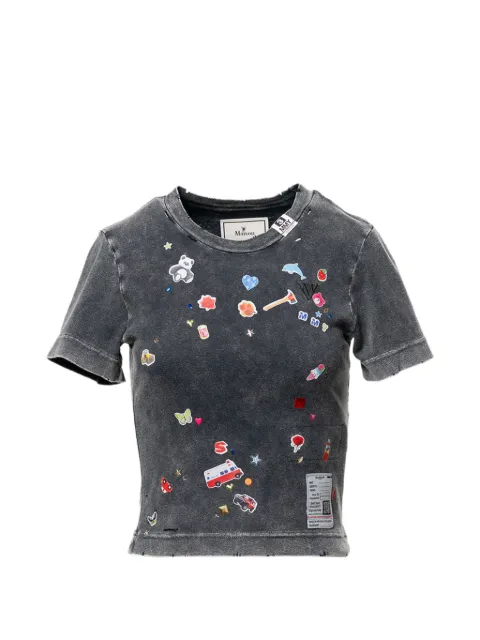 Maison MIHARA YASUHIRO kids sticker-print bleached T-shirt Grey K16TS782