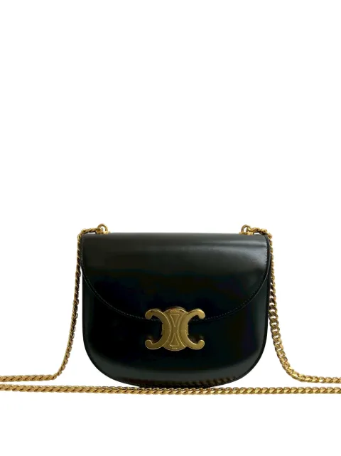 Celine Pre-Owned 2022 Teen Shiny Calfskin Triomphe Besace Clea Chain crossbody bag Black Y3PVHP1TU60BEE4F