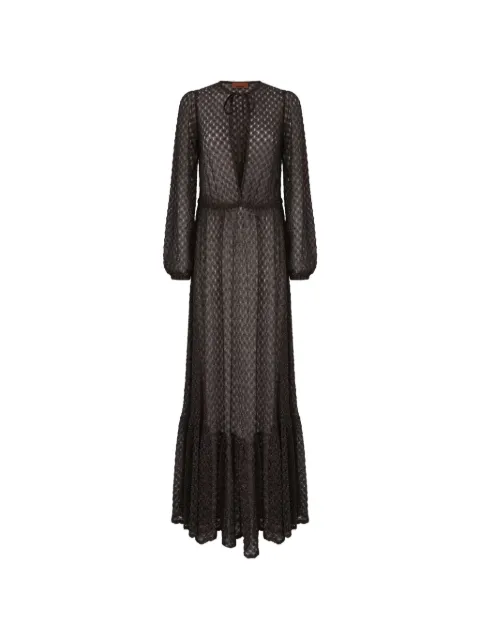 Missoni long cover-up dress in lamé viscose with spiderweb motif and flounces Brown MS26SQ0LBR014D