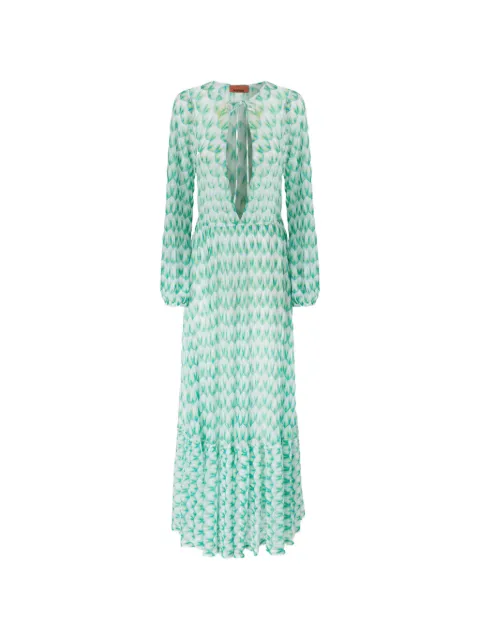 Missoni cover-up dress in viscose with floral pattern and long-sleeves Green MS26SQ0LBR014I