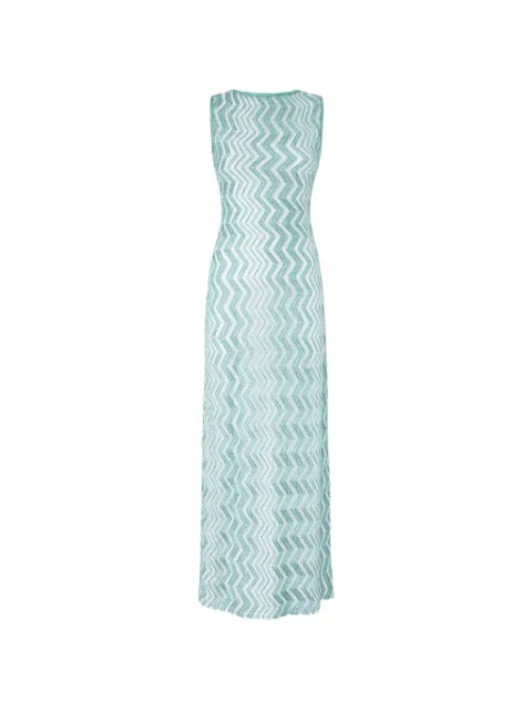 Missoni long mesh cover-up dress with zigzag pattern, sequins, and cut-out detail White MS26SQ1FBV00IT