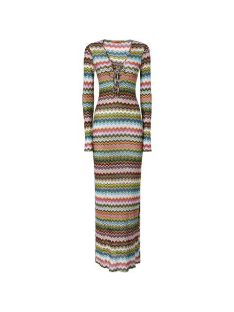 Missoni long cover-up in lamé viscose with pixel-effect zigzag pattern Blue MC25SQ02BR014F