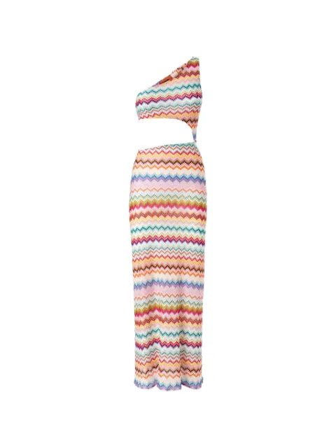 Missoni one-shoulder cover-up in lamé viscose with pixel-effect zigzag pattern Pink MC25SQ0CBR014F