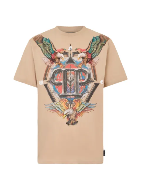 Philipp Plein round neck T-shirt eagle tattoo Neutrals SAFCMTK8868PJY002N