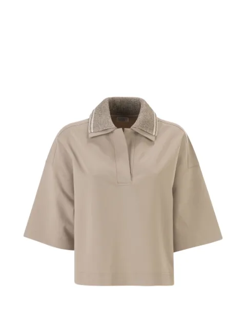 Brunello Cucinelli Techno Couture fleece polo top Neutrals ML946SP105C9272