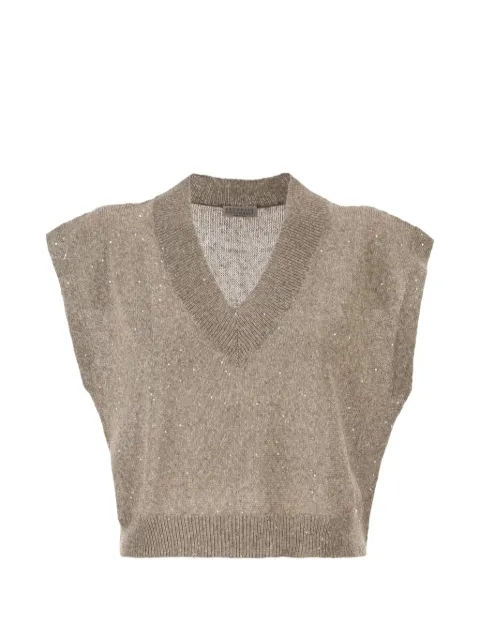 Brunello Cucinelli embellished V-neck vest Neutrals MDT746402C9089
