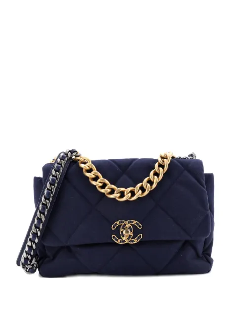 CHANEL Pre-Owned 19 Flap Bag Quilted Canvas Large shoulder bag Blue RGWBNL1VJKO0GJ25
