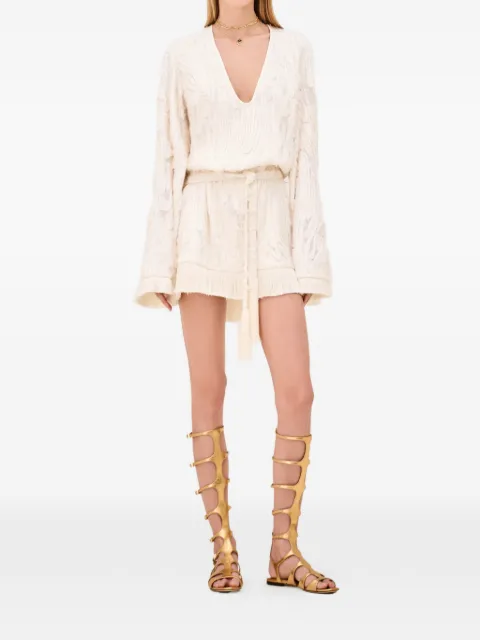 Alexis Jen fringed V-neck mini dress White A42603080891