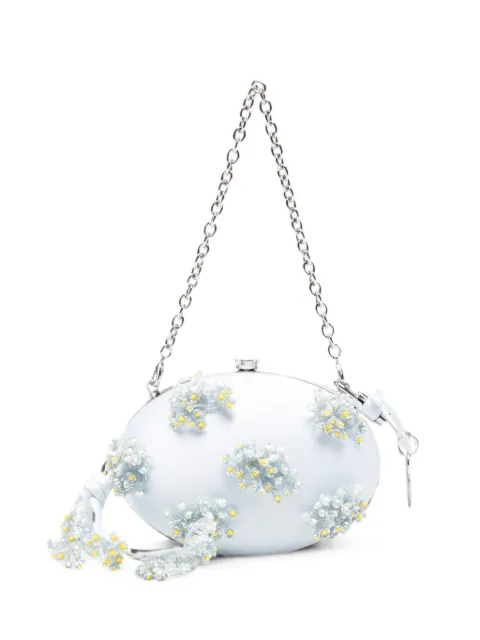 Self-Portrait floral-appliqué satin mini clutch bag Blue PF26322