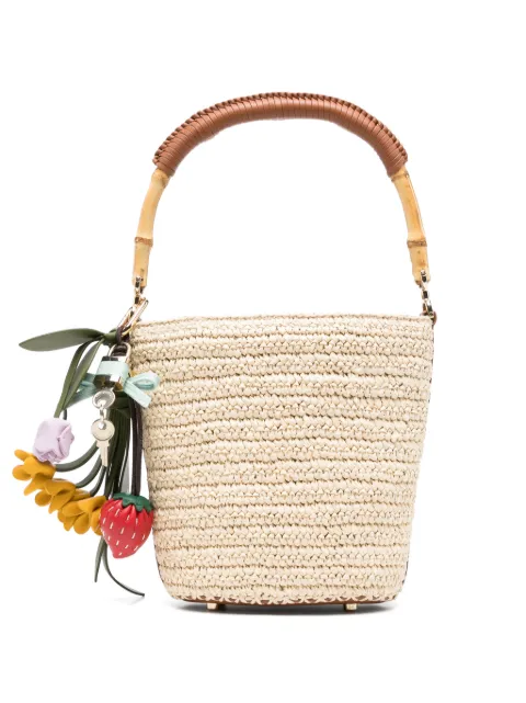 Self-Portrait raffia charm bucket bag Neutrals PF26325BR