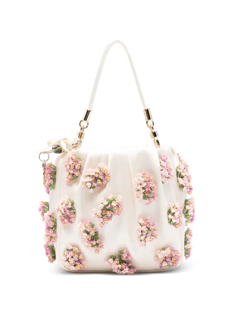 Self-Portrait floral-appliqué satin tote bag Neutrals PF26305C
