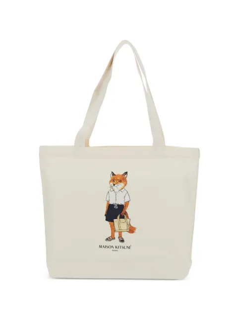 Maison Kitsuné Fox-print tote bag Neutrals QU05108WW9042