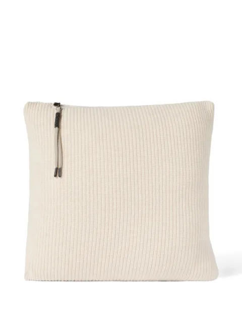 Brunello Cucinelli cashmere english rib knit cushion with shiny zipper pull Neutrals ML127CSA01C9736