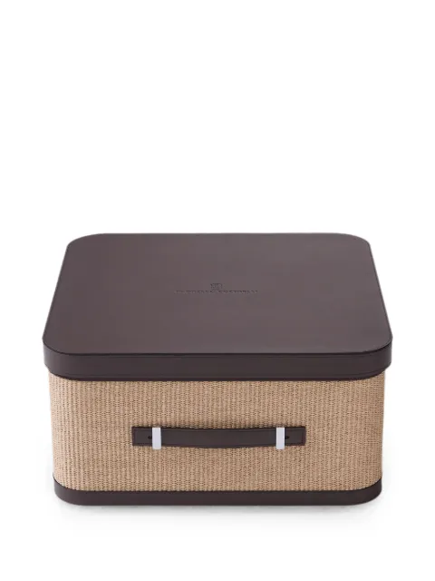 Brunello Cucinelli picnic set in leather and raffia-effect techno cotton box Neutrals MLBXPNT01CHH59